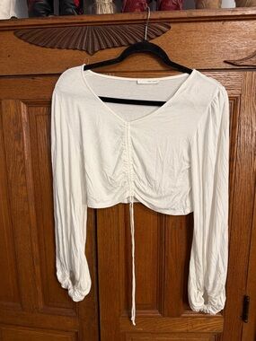 Bananamoon Cream Ruched Long-Sleeve Crop Top